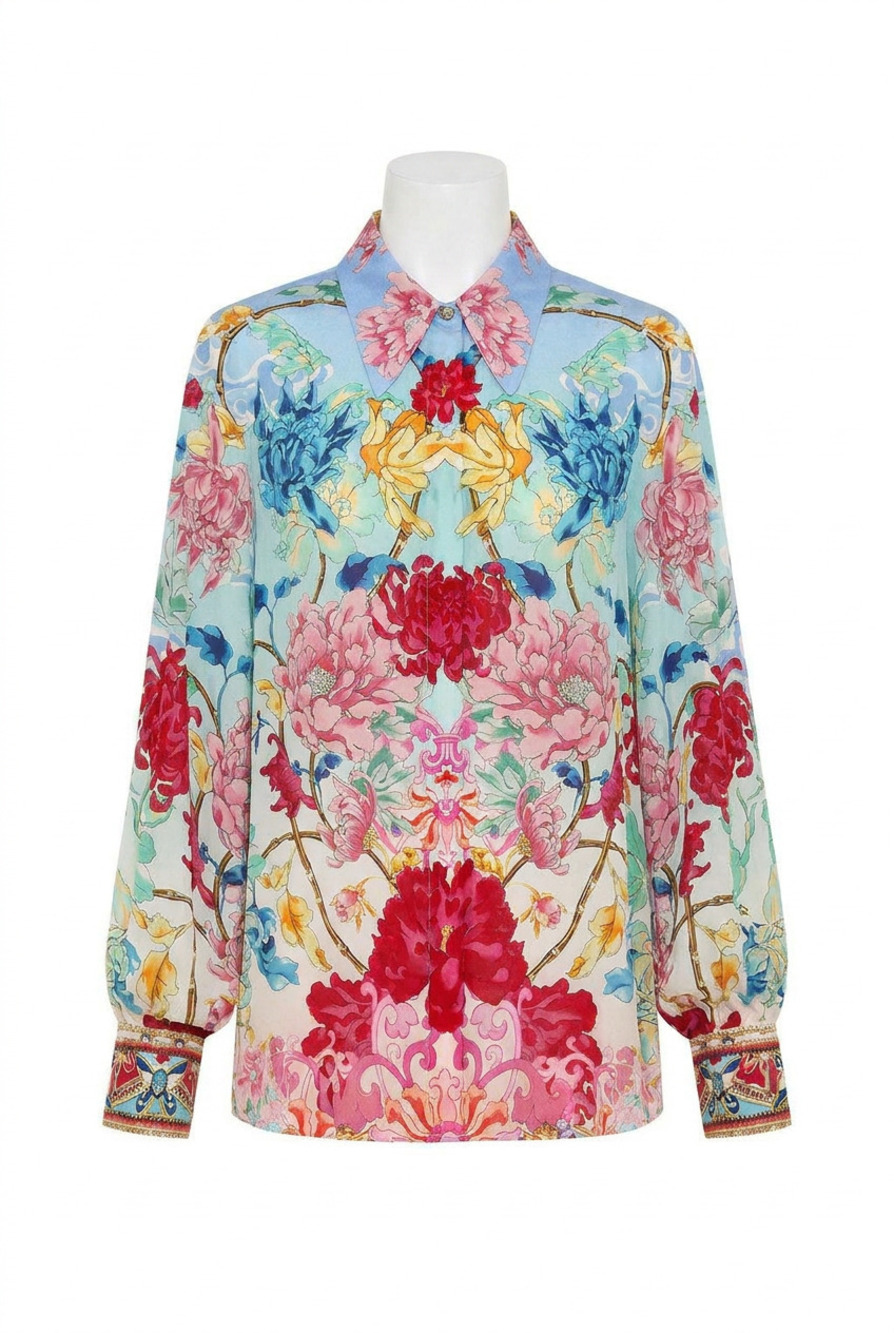 NEW CAMILLA curved collar blouse in go stag